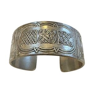 Vintage Celtic Knotwork Cuff Bracelet Silver Tone Embossed Made in Ireland